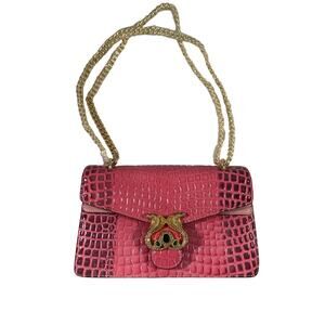 Pink Crocodile Print Snake Design Purse
